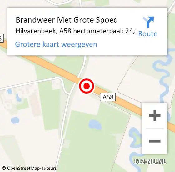 Locatie op kaart van de 112 melding: Brandweer Met Grote Spoed Naar Hilvarenbeek, A58 hectometerpaal: 24,1 op 28 januari 2023 08:15