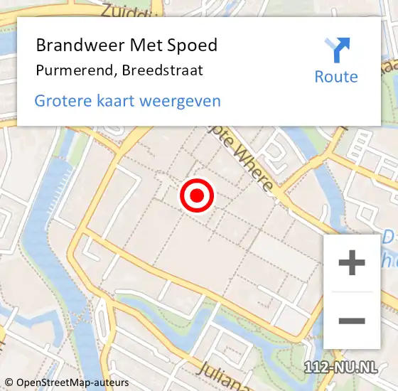 Locatie op kaart van de 112 melding: Brandweer Met Spoed Naar Purmerend, Breedstraat op 28 januari 2023 08:49