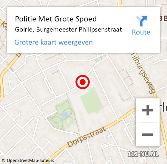 Locatie op kaart van de 112 melding: Politie Met Grote Spoed Naar Goirle, Burgemeester Philipsenstraat op 28 januari 2023 09:10