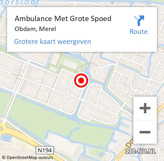 Locatie op kaart van de 112 melding: Ambulance Met Grote Spoed Naar Obdam, Merel op 28 januari 2023 09:17