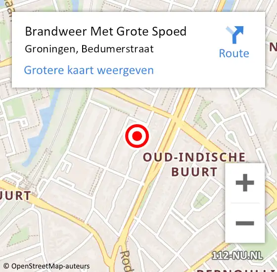 Locatie op kaart van de 112 melding: Brandweer Met Grote Spoed Naar Groningen, Bedumerstraat op 28 januari 2023 09:55