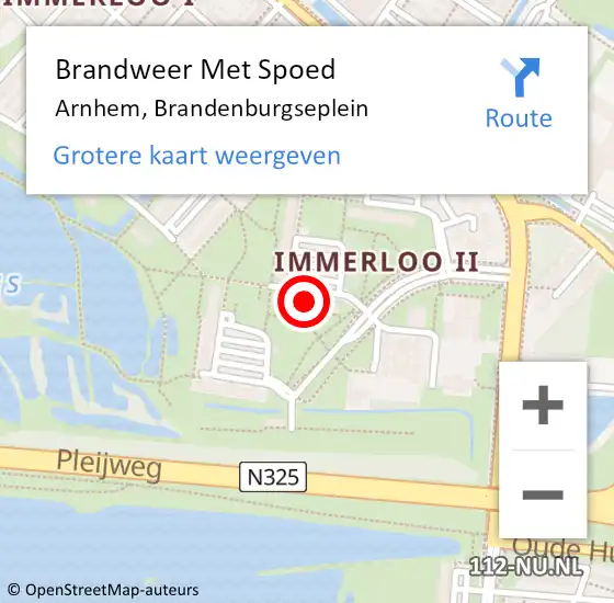 Locatie op kaart van de 112 melding: Brandweer Met Spoed Naar Arnhem, Brandenburgseplein op 28 januari 2023 10:00