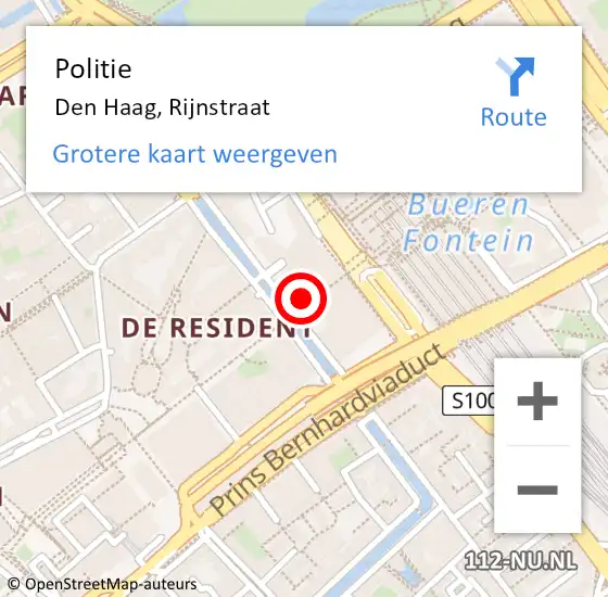 Locatie op kaart van de 112 melding: Politie Den Haag, Rijnstraat op 28 januari 2023 10:02