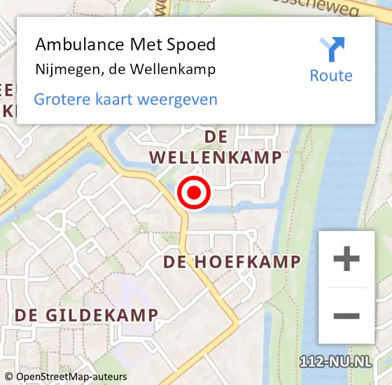 Locatie op kaart van de 112 melding: Ambulance Met Spoed Naar Nijmegen, de Wellenkamp op 28 januari 2023 10:10