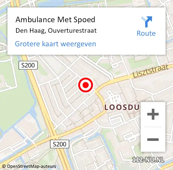 Locatie op kaart van de 112 melding: Ambulance Met Spoed Naar Den Haag, Ouverturestraat op 28 januari 2023 10:11
