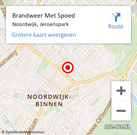 Locatie op kaart van de 112 melding: Brandweer Met Spoed Naar Noordwijk, Jeroenspark op 28 januari 2023 10:11