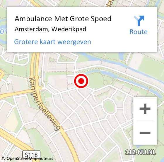 Locatie op kaart van de 112 melding: Ambulance Met Grote Spoed Naar Amsterdam, Wederikpad op 28 januari 2023 10:12