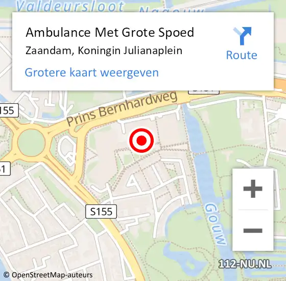 Locatie op kaart van de 112 melding: Ambulance Met Grote Spoed Naar Zaandam, Koningin Julianaplein op 28 januari 2023 10:16