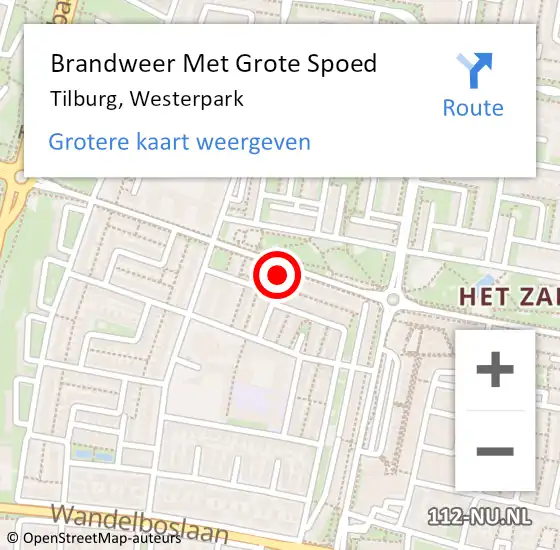 Locatie op kaart van de 112 melding: Brandweer Met Grote Spoed Naar Tilburg, Westerpark op 28 januari 2023 10:24