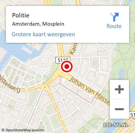 Locatie op kaart van de 112 melding: Politie Amsterdam, Mosplein op 28 januari 2023 10:57