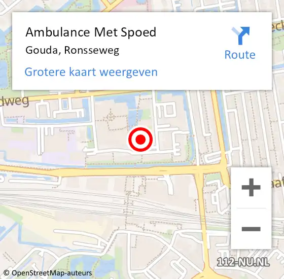 Locatie op kaart van de 112 melding: Ambulance Met Spoed Naar Gouda, Ronsseweg op 28 januari 2023 11:11