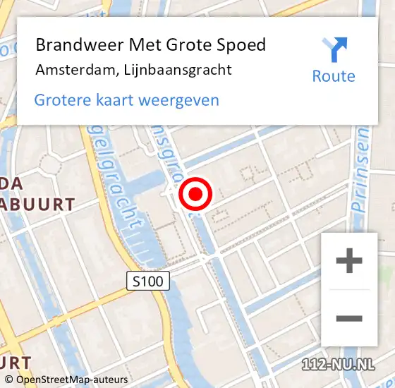 Locatie op kaart van de 112 melding: Brandweer Met Grote Spoed Naar Amsterdam, Lijnbaansgracht op 28 januari 2023 11:14
