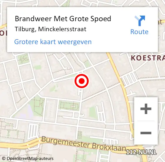 Locatie op kaart van de 112 melding: Brandweer Met Grote Spoed Naar Tilburg, Minckelersstraat op 28 januari 2023 11:21