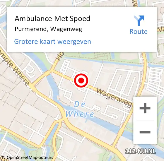 Locatie op kaart van de 112 melding: Ambulance Met Spoed Naar Purmerend, Wagenweg op 28 januari 2023 11:26
