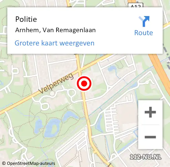 Locatie op kaart van de 112 melding: Politie Arnhem, Van Remagenlaan op 28 januari 2023 11:31