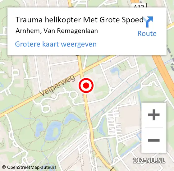 Locatie op kaart van de 112 melding: Trauma helikopter Met Grote Spoed Naar Arnhem, Van Remagenlaan op 28 januari 2023 11:32