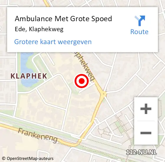 Locatie op kaart van de 112 melding: Ambulance Met Grote Spoed Naar Ede, Klaphekweg op 28 januari 2023 11:35