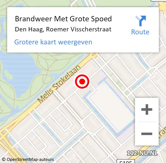 Locatie op kaart van de 112 melding: Brandweer Met Grote Spoed Naar Den Haag, Roemer Visscherstraat op 28 januari 2023 11:44