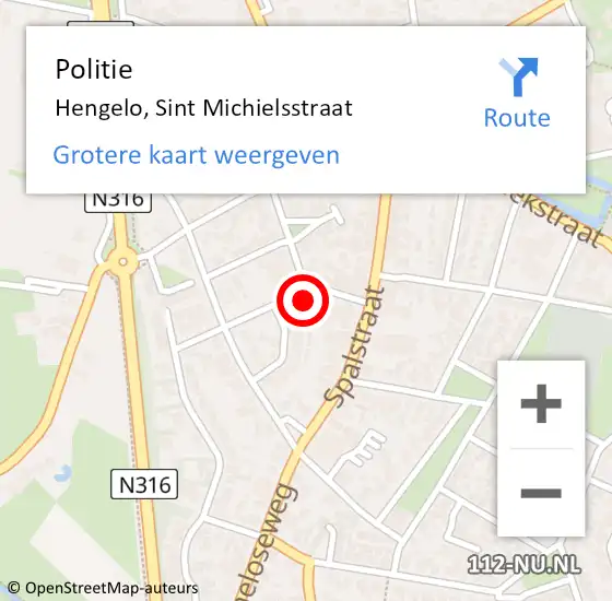 Locatie op kaart van de 112 melding: Politie Hengelo, Sint Michielsstraat op 28 januari 2023 12:00