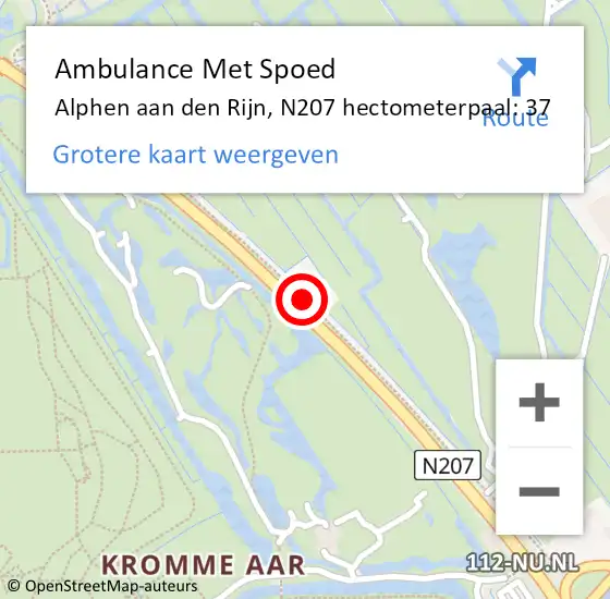 Locatie op kaart van de 112 melding: Ambulance Met Spoed Naar Alphen aan den Rijn, N207 hectometerpaal: 37 op 28 januari 2023 12:13
