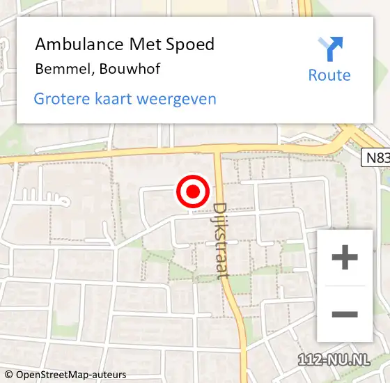 Locatie op kaart van de 112 melding: Ambulance Met Spoed Naar Bemmel, Bouwhof op 28 januari 2023 12:30