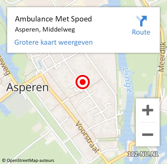 Locatie op kaart van de 112 melding: Ambulance Met Spoed Naar Asperen, Middelweg op 28 januari 2023 14:03