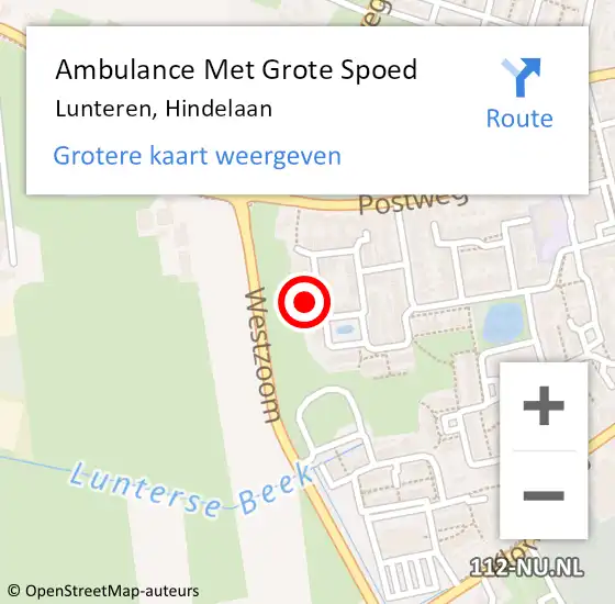 Locatie op kaart van de 112 melding: Ambulance Met Grote Spoed Naar Lunteren, Hindelaan op 28 januari 2023 14:10