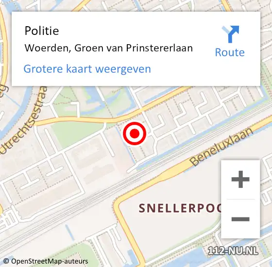 Locatie op kaart van de 112 melding: Politie Woerden, Groen van Prinstererlaan op 28 januari 2023 14:23