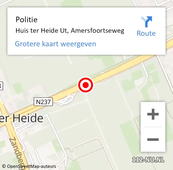 Locatie op kaart van de 112 melding: Politie Huis ter Heide Ut, Amersfoortseweg op 9 september 2013 10:01