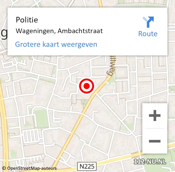 Locatie op kaart van de 112 melding: Politie Wageningen, Ambachtstraat op 28 januari 2023 15:20
