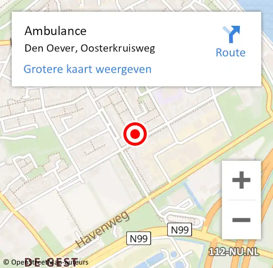 Locatie op kaart van de 112 melding: Ambulance Den Oever, Oosterkruisweg op 28 januari 2023 15:28