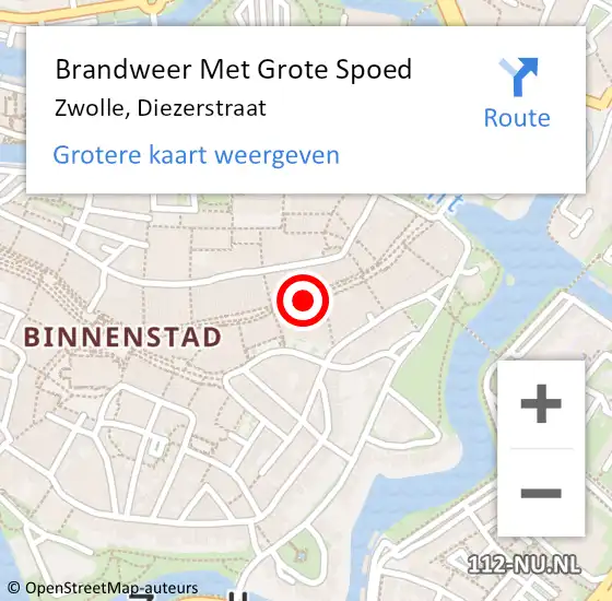 Locatie op kaart van de 112 melding: Brandweer Met Grote Spoed Naar Zwolle, Diezerstraat op 28 januari 2023 15:57