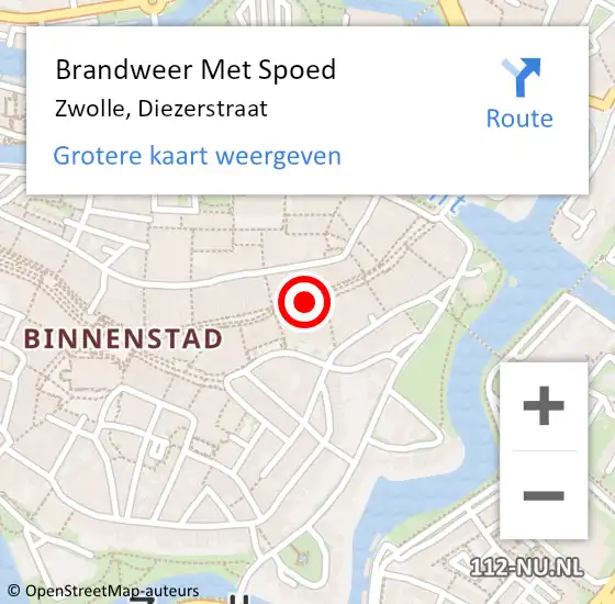 Locatie op kaart van de 112 melding: Brandweer Met Spoed Naar Zwolle, Diezerstraat op 28 januari 2023 16:18