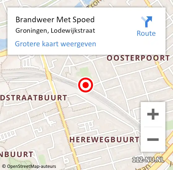 Locatie op kaart van de 112 melding: Brandweer Met Spoed Naar Groningen, Lodewijkstraat op 28 januari 2023 16:32