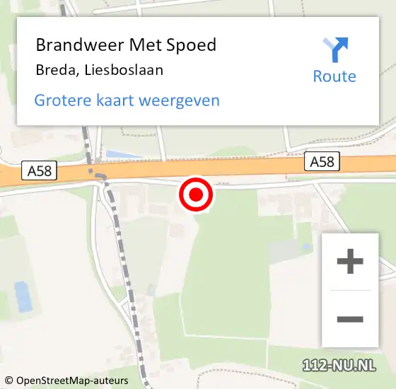 Locatie op kaart van de 112 melding: Brandweer Met Spoed Naar Breda, Liesboslaan op 28 januari 2023 16:48