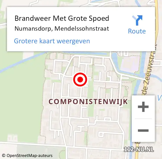 Locatie op kaart van de 112 melding: Brandweer Met Grote Spoed Naar Numansdorp, Mendelssohnstraat op 28 januari 2023 17:03