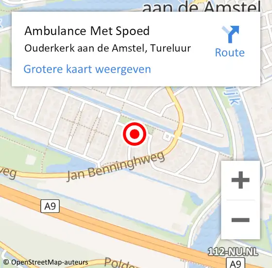 Locatie op kaart van de 112 melding: Ambulance Met Spoed Naar Ouderkerk aan de Amstel, Tureluur op 28 januari 2023 17:52