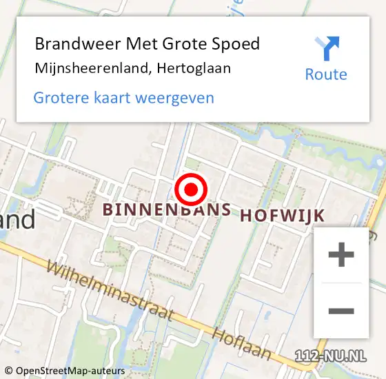 Locatie op kaart van de 112 melding: Brandweer Met Grote Spoed Naar Mijnsheerenland, Hertoglaan op 28 januari 2023 17:54