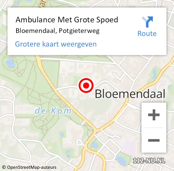 Locatie op kaart van de 112 melding: Ambulance Met Grote Spoed Naar Bloemendaal, Potgieterweg op 28 januari 2023 18:37