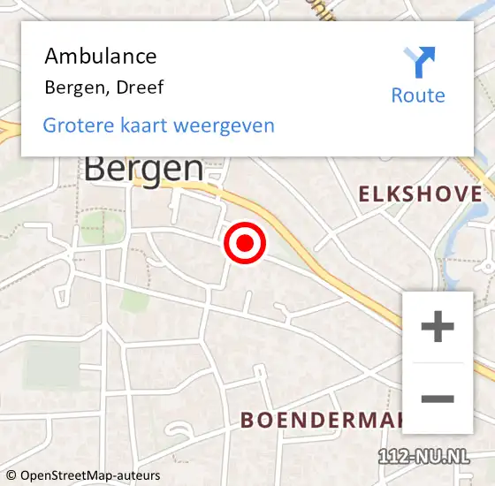 Locatie op kaart van de 112 melding: Ambulance Bergen, Dreef op 28 januari 2023 18:42