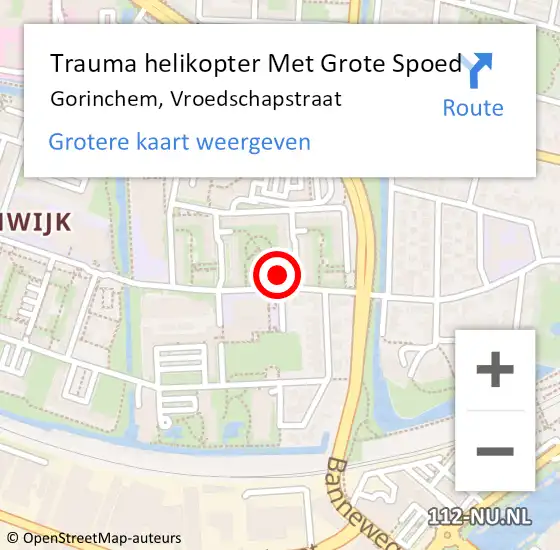 Locatie op kaart van de 112 melding: Trauma helikopter Met Grote Spoed Naar Gorinchem, Vroedschapstraat op 28 januari 2023 19:19