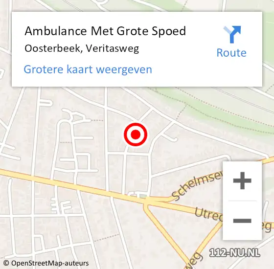 Locatie op kaart van de 112 melding: Ambulance Met Grote Spoed Naar Oosterbeek, Veritasweg op 28 januari 2023 19:23