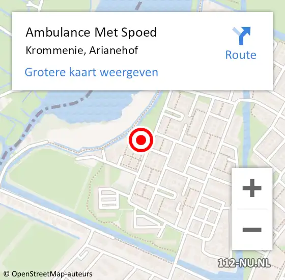 Locatie op kaart van de 112 melding: Ambulance Met Spoed Naar Krommenie, Arianehof op 28 januari 2023 19:39