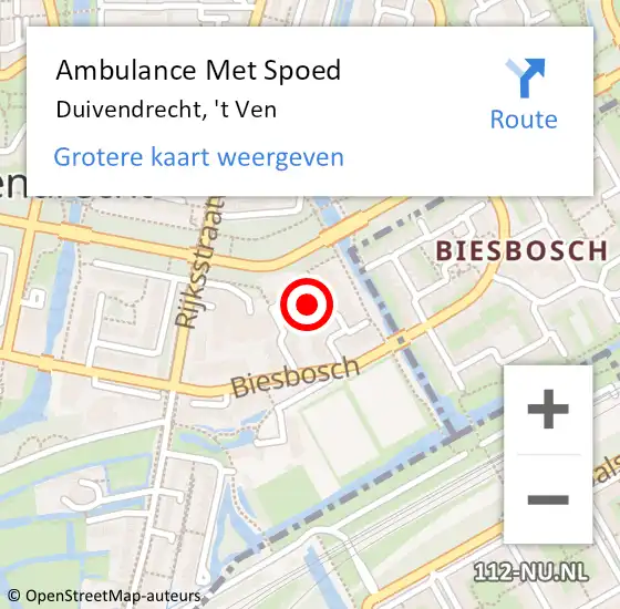 Locatie op kaart van de 112 melding: Ambulance Met Spoed Naar Duivendrecht, 't Ven op 28 januari 2023 19:41