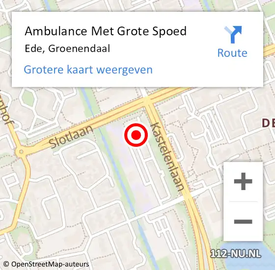 Locatie op kaart van de 112 melding: Ambulance Met Grote Spoed Naar Ede, Groenendaal op 28 januari 2023 19:48