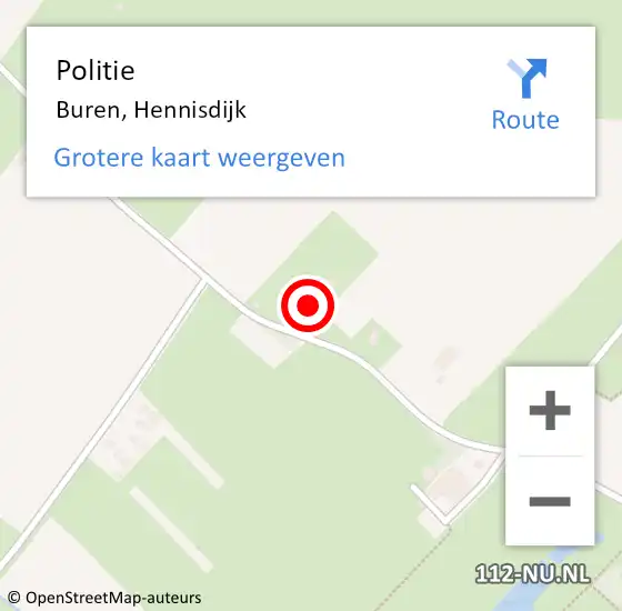 Locatie op kaart van de 112 melding: Politie Buren, Hennisdijk op 28 januari 2023 20:14