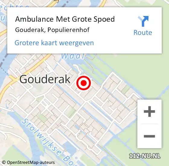 Locatie op kaart van de 112 melding: Ambulance Met Grote Spoed Naar Gouderak, Populierenhof op 28 januari 2023 20:41