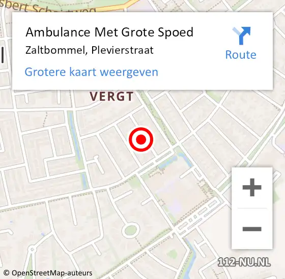 Locatie op kaart van de 112 melding: Ambulance Met Grote Spoed Naar Zaltbommel, Plevierstraat op 28 januari 2023 20:51