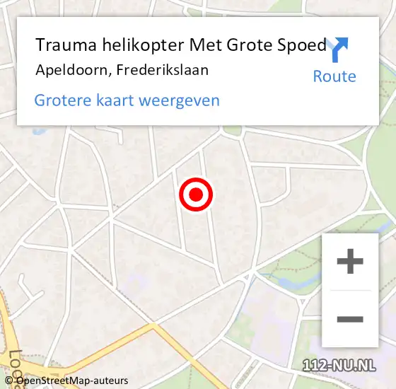 Locatie op kaart van de 112 melding: Trauma helikopter Met Grote Spoed Naar Apeldoorn, Frederikslaan op 28 januari 2023 21:34