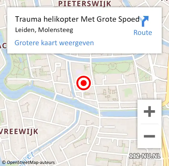 Locatie op kaart van de 112 melding: Trauma helikopter Met Grote Spoed Naar Leiden, Molensteeg op 28 januari 2023 21:51